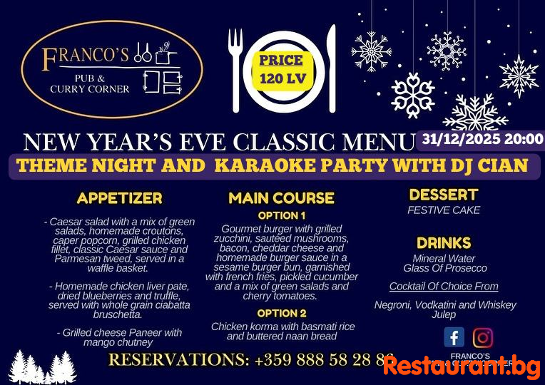 Ring in the New 2026 Year at Franco’s Pub & Curry Corner! Ring in the New 2026 Year at Franco’s Pub & Curry Corner!