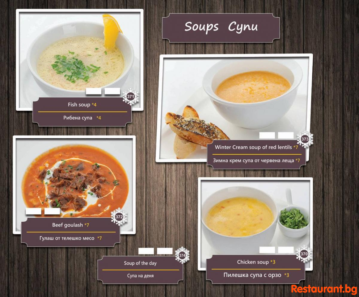 Menu THE BEARS Bansko
